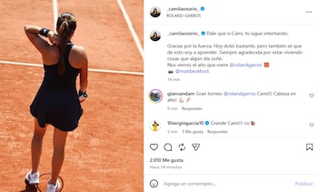 Pese a la derrota, Osorio destacó su progreso y agradeció el impulso de sus seguidores, prometiendo volver al torneo parisino el próximo año - crédito @_camilaosorio_/Instagram