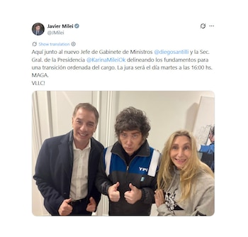 Javier Milei confirmó que Diego Santilli es el nuevo jefe de Gabinete Reacciones