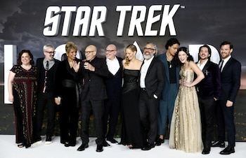 FILE PHOTO: Actor Patrick Stewart and other cast members pose for a family photo during the premiere of "Star Trek: Picard" in London, Britain January 15, 2020. REUTERS/Simon Dawson/File Photo