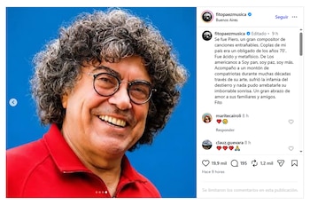Imagen complementaria de Los colegas y amigos de Piero se despidieron del músico en las redes: “Tus canciones le ganaron al tiempo”