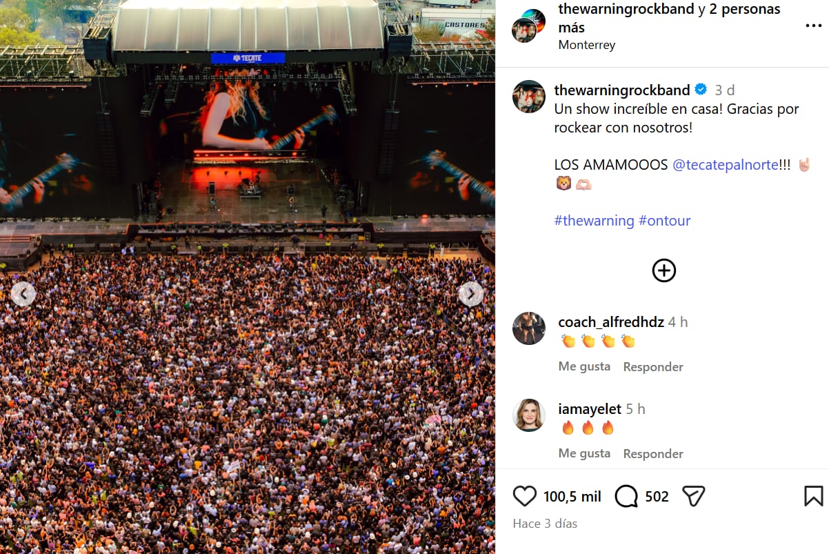 El festival Tecate Pa’l Norte 2026 fue escenario de una interacción viral en redes entre la banda mexicana y la cantante estadounidense. (Instagram/ @thewarningrockband)