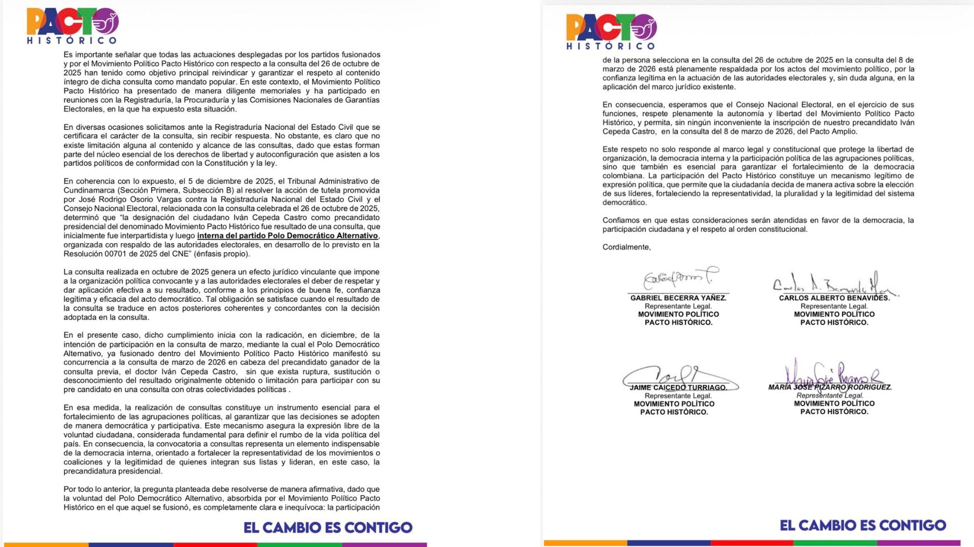 La definición del CNE resultará determinante para la estrategia electoral del Pacto Histórico - crédito @PactoCol