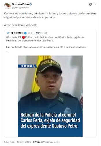 Petro salió en defensa del coronel Carlos Feria - crédito @petrogustavo/X