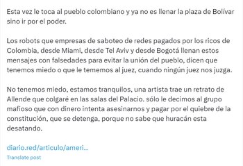 El mandatario también advirtió que un grupo de la mafia estaría detrás de un plan para acabar con su vida - crédito @petrogustavo/X