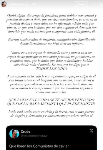 La denuncia de Luisa Fernanda Ruiz se conoció el mismo día que se armó la polémica en redes sociales luego de que se conociera que Crudo Means Raw le expresó su apoyo al candidato presidencial Abelardo de la Espriella - créditos @luisafernandaruiz__/IG