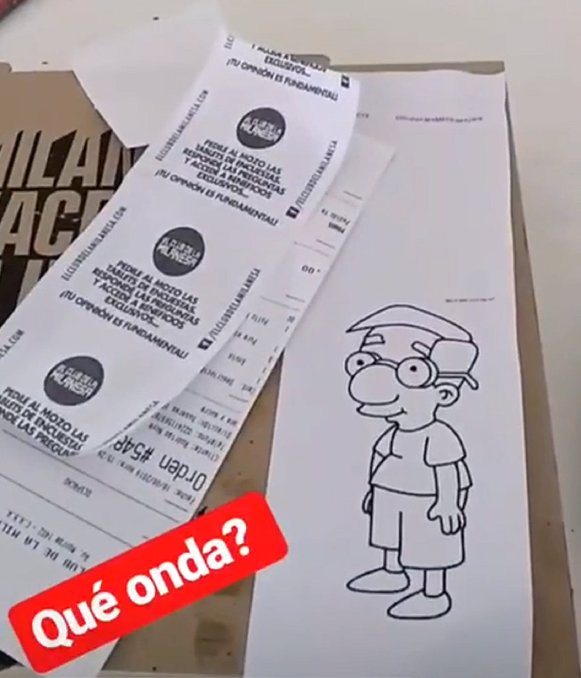 El dibujo de Milhouse de Los Simpson que recibió Rodrigo Noya en 2019 (Instagram)