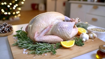 El pavo de Navidad crudo,