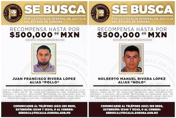 "El Nolo" y "El Pollo", señalados por la FGJES, comparten los apellidos Rivera López. Crédito: FGJES