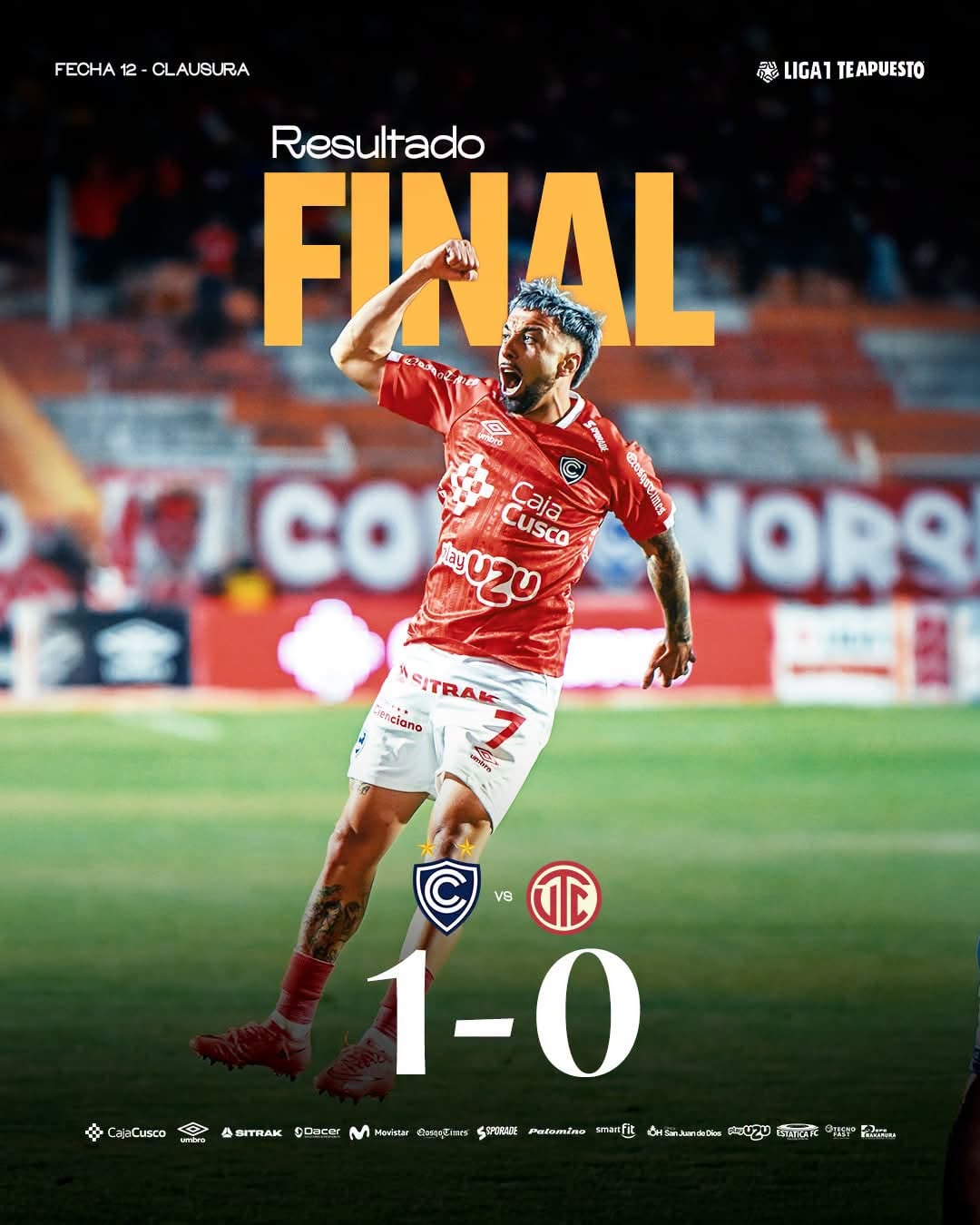 Con el solitario gol de Cristian Souza, Cienciano venció a UTC en la fecha 12 del Torneo Clausura 2026. - créditos: Cienciano