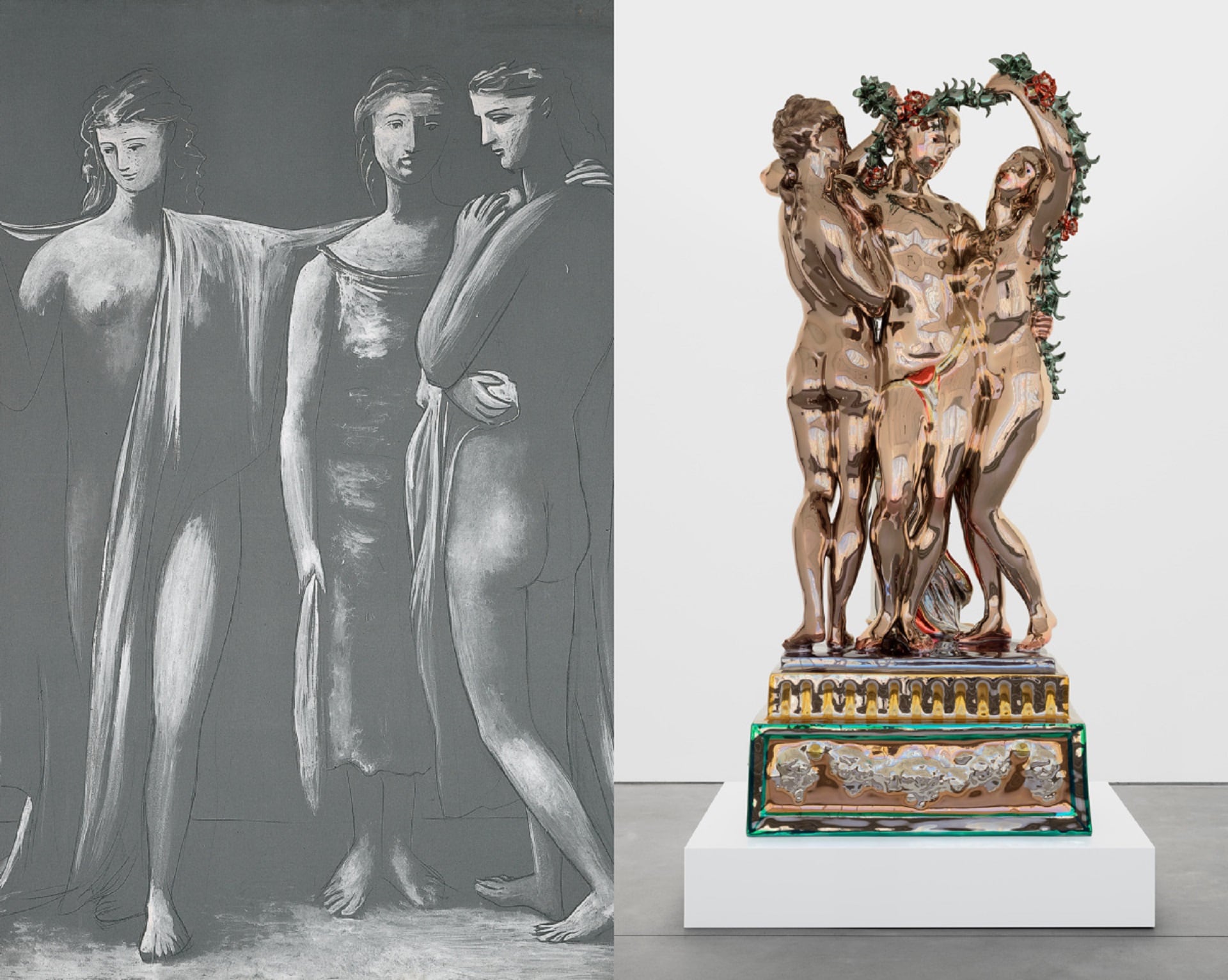 “Las tres Gracias” (1923) de Picasso y “Tres Gracias” (2016-2022) de Koons (Crédito: Museo Picasso Málaga)