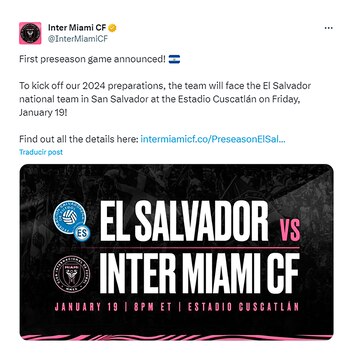 Posteo del Inter Miami anunciando
