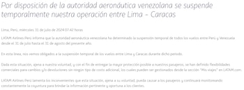 Latam Airlines anuncia la suspensión