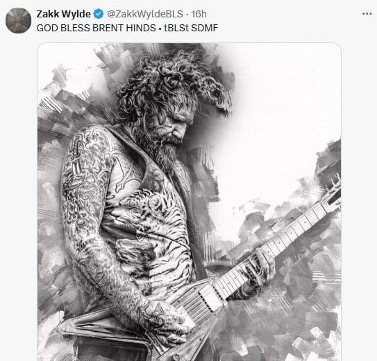 Zakk Wylde, famoso por ser parte de la banda de Ozzy Osbourne, también se sumó a las condolencias a Brent(@ZakkWyldeBLS)