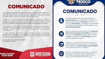 Municipalidades de Nasca y Vista Alegre se pronuncian tras accidente de avioneta que dejó 13 muertos. (Foto composición: Infobae Perú/FB)