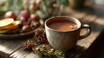 Taza de atole de ponche de frutas caliente con apariencia cremosa y color cálido. — (Imagen Ilustrativa Infobae)