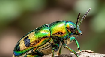 El escarabajo joya dorado exhibe