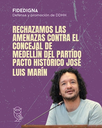 La organización Didedinga exigió a la Fiscalía, la Defensoría, la Personería de Medellín y la UNP actuar para proteger la vida e integridad del concejal - crédito Didedinga /X