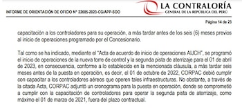 Informe de la Contraloría se refiere a la capacitación de los controladores aéreos.