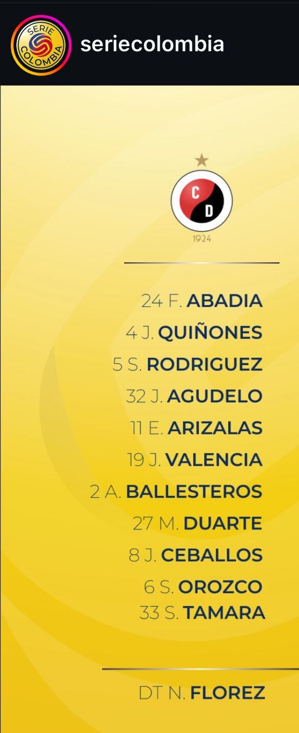 El estratega Flórez decidió los once inicialistas para el duelo amistoso - crédito @seriecolombia / Instagram