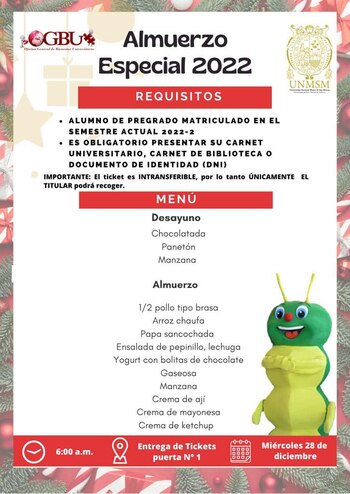 Menú del almuerzo especial de