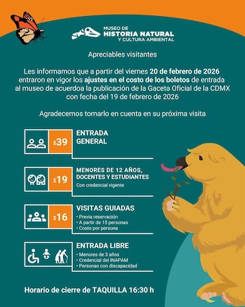 La entrada es libre para personas con discapacidad, credencial INAPAM y menores de 3 años. (Instagram/@mhnca)