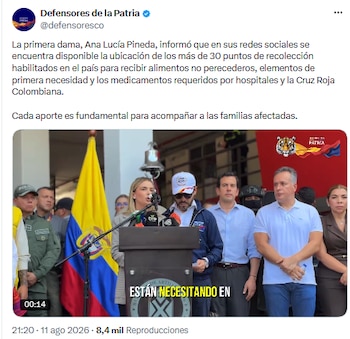 Más de 30 puntos de acopio en Colombia para ayudar a afectados por emergencias recientes, aseguró Ana Lucía Pineda - crédito @defensoresco/X