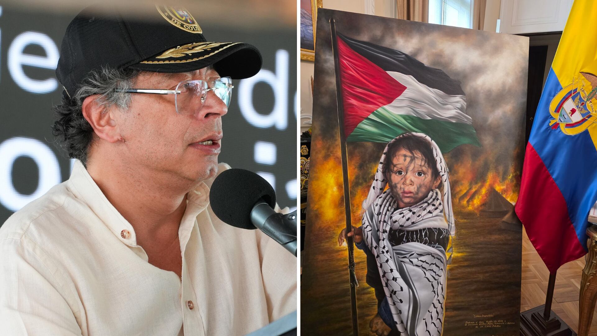 Una pintura colocada en el salón donde se reúnen los ministros en la Casa de Nariño reactivó el debate sobre la posición del presidente Gustavo Petro frente al conflicto en Medio Oriente - crédito Presidencia