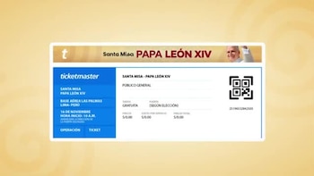 Boleto digital con el logotipo de Ticketmaster, texto sobre una misa, un código QR y una fotografía pequeña