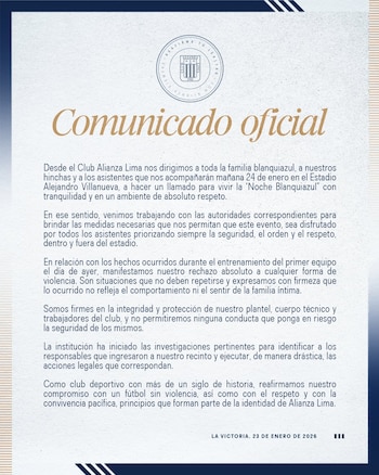Comunicado de Alianza Lima previo