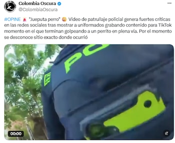 Video de uniformados que golpean a un perro durante un patrullaje causa rechazo en Colombia - crédito @ColombiaOscura/X