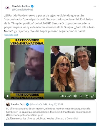 Cambio Radical aprovechó escandalo de los carrotanques en La Guajira para arremeter en contra del partido Verde - crédito @PCambioRadical