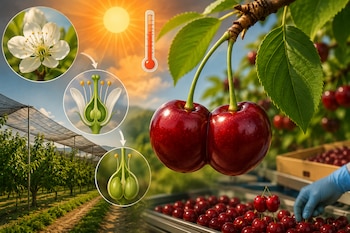 Una cereza doble surge cuando una misma flor desarrolla dos pistilos y ambos frutos crecen unidos (Imagen ilustrativa Infobae)