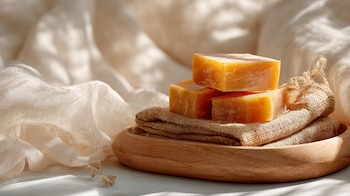 Jabón de cúrcuma, jabón natural, color dorado, propiedades antioxidantes, aroma terroso, cosmética artesanal. - (Imagen Ilustrativa Infobae)