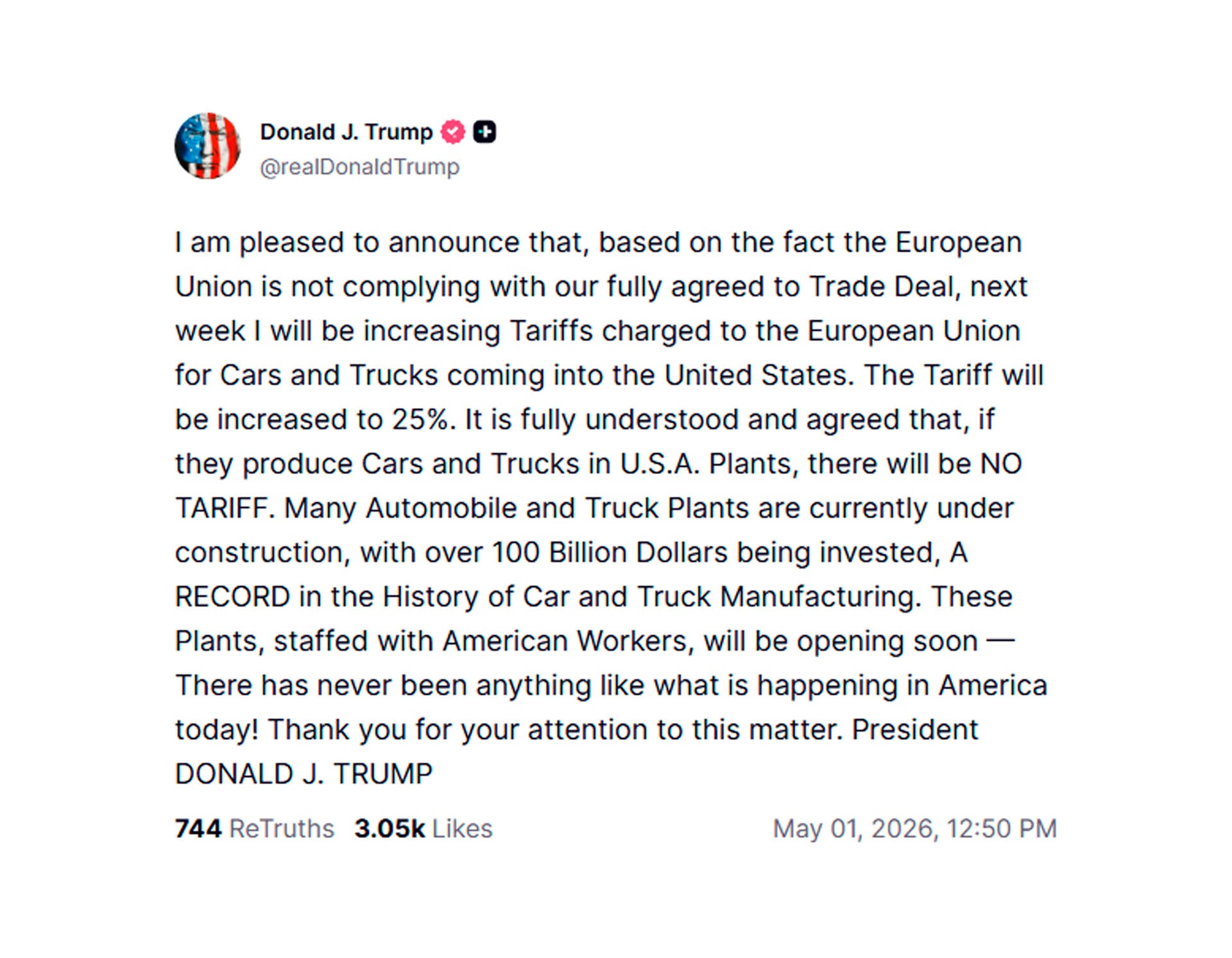 El mensaje de Donald Trump