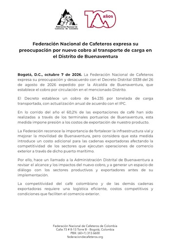 Cafeteros piden diálogo antes de implementar la tarifa - crédito Federación Nacional de Cafeteros de Colombia