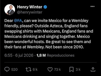 La solicitud de un sector de la prensa inglesa para organizar un nuevo partido entre México e Inglaterra en el estadio Wembley surge tras el reciente enfrentamiento entre ambas selecciones en la Copa del Mundo 2026 (Captura de pantalla)
