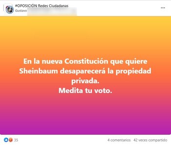 Rumor en Facebook sobre la falsa desaparición de la propiedad privada en el gobierno de Claudia Sheinbaum