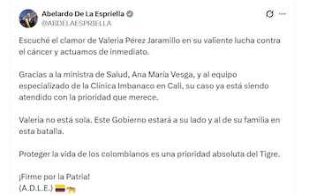 El presidente Abelardo de la Espriella confirmó la intervención del Gobierno nacional en el caso de Valeria Pérez Jaramillo - crédito @ABDELAESPRIELLA/X