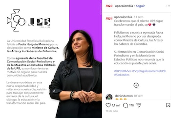 La publicación por parte de la UPB a través de redes sociales que generó la serie de cuestionamientos por parte de Pedraza se realizó el 18 de julio de 2026 vía Instagram - crédito @upbcolombia/IG