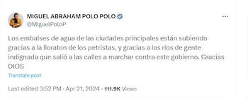 Miguel Polo Polo habla de los niveles de embalses del país - crédito @MiguelPoloP
