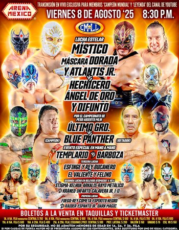 Cartelera oficial 8 de agosto en la Arena México