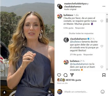 La presentadora respondió al señalamiento de la usuaria en redes sociales - crédito @masterchefcelebrityco/Instagram