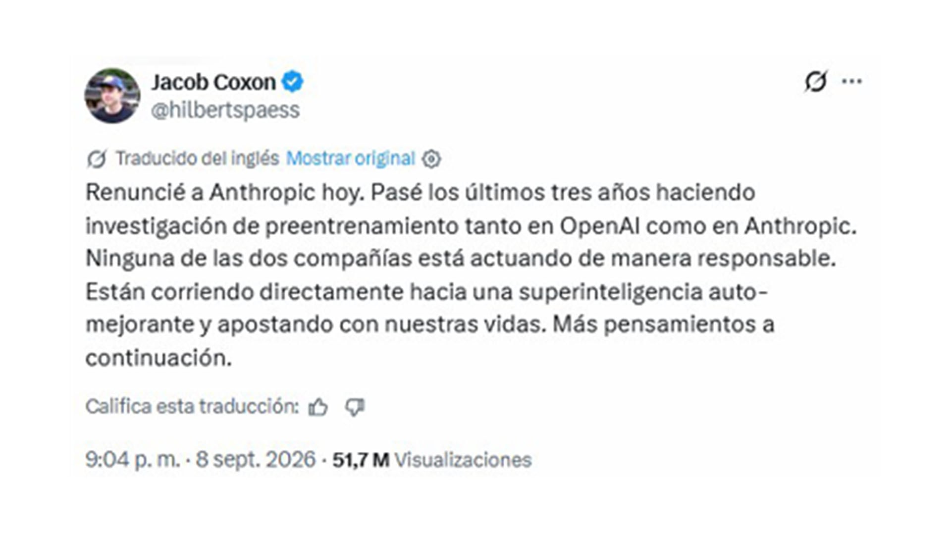 Jacob Coxon señala una falta de responsabilidad en el desarrollo de superinteligencia tanto en esa empresa como en OpenAI.
