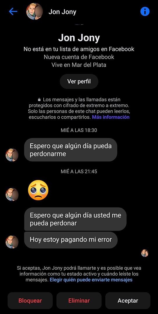 Desde una cuenta denominada Jon Jony en Messenger, Luna le envió mensajes a la madre de la víctima