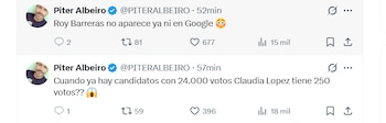 Las publicaciones no pasaron desapercibidas en medio de la jornada electoral - crédito Piter Albeiro / X