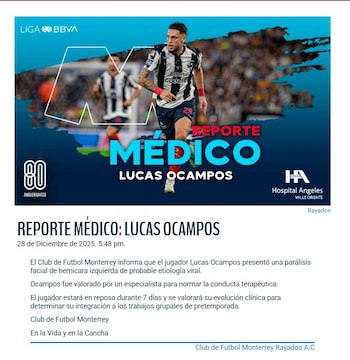 Lucas Ocampos sufre parálisis facial