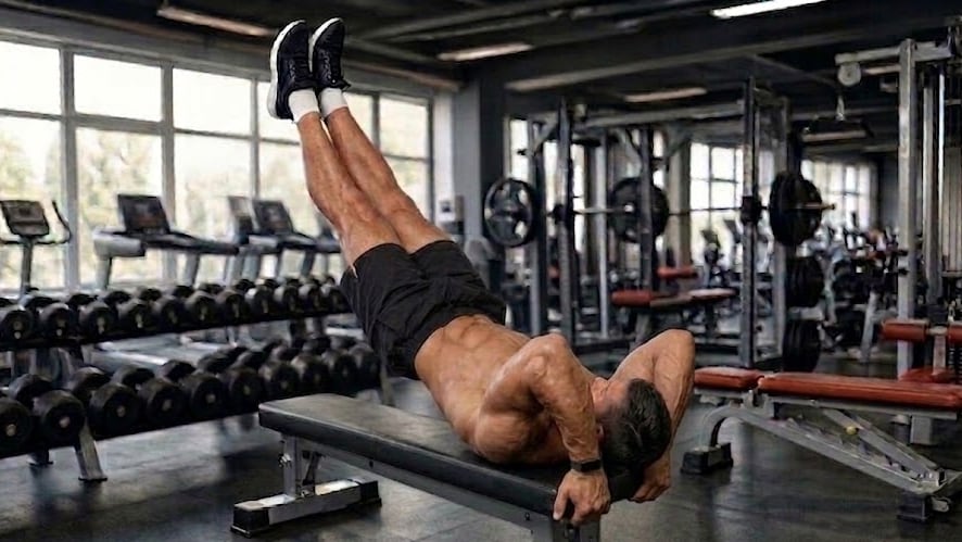 La versión completa del Dragon Flag exige mantener el cuerpo alineado y apoyado solo en los hombros, representando un reto avanzado (Imagen Ilustrativa Infobae)