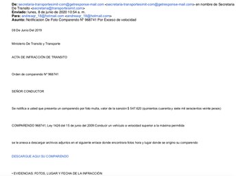 Un ejemplo de un correo