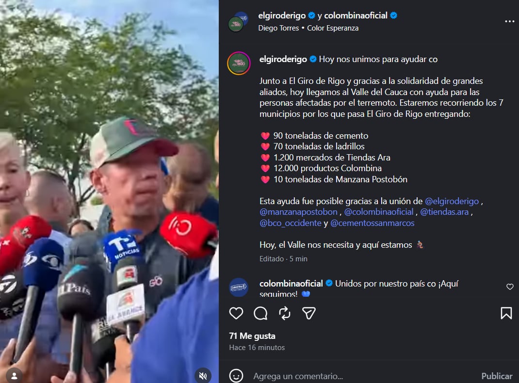 En la cuenta oficial de la carrera se conoció la labor que el mismo ciclista antioqueño Rigoberto Urán lideró en la capital vallecaucana-crédito @elgiroderigo/Instagram