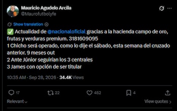 James Rodríguez podría integrar la formación titular de Atlético Nacional este 30 de septiembre de 2026 ante Junior de Barranquilla-crédito @Maurofutbolyfe/X